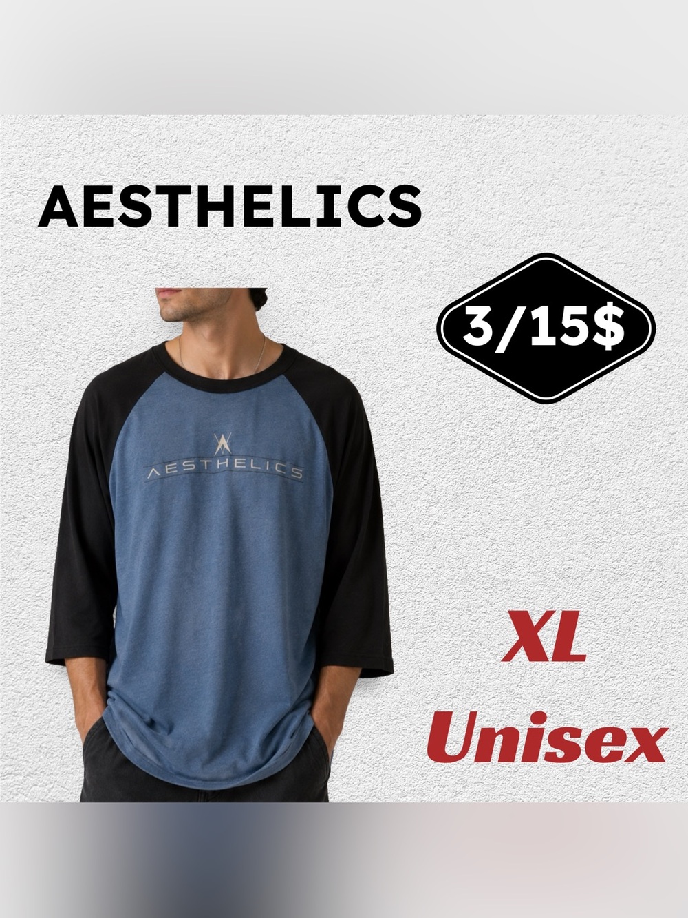 🔸3/15$👍FAIR AESTHELICS |XL | UNISEX Blue Raglan baseball style 3/4 sleeves ❗️